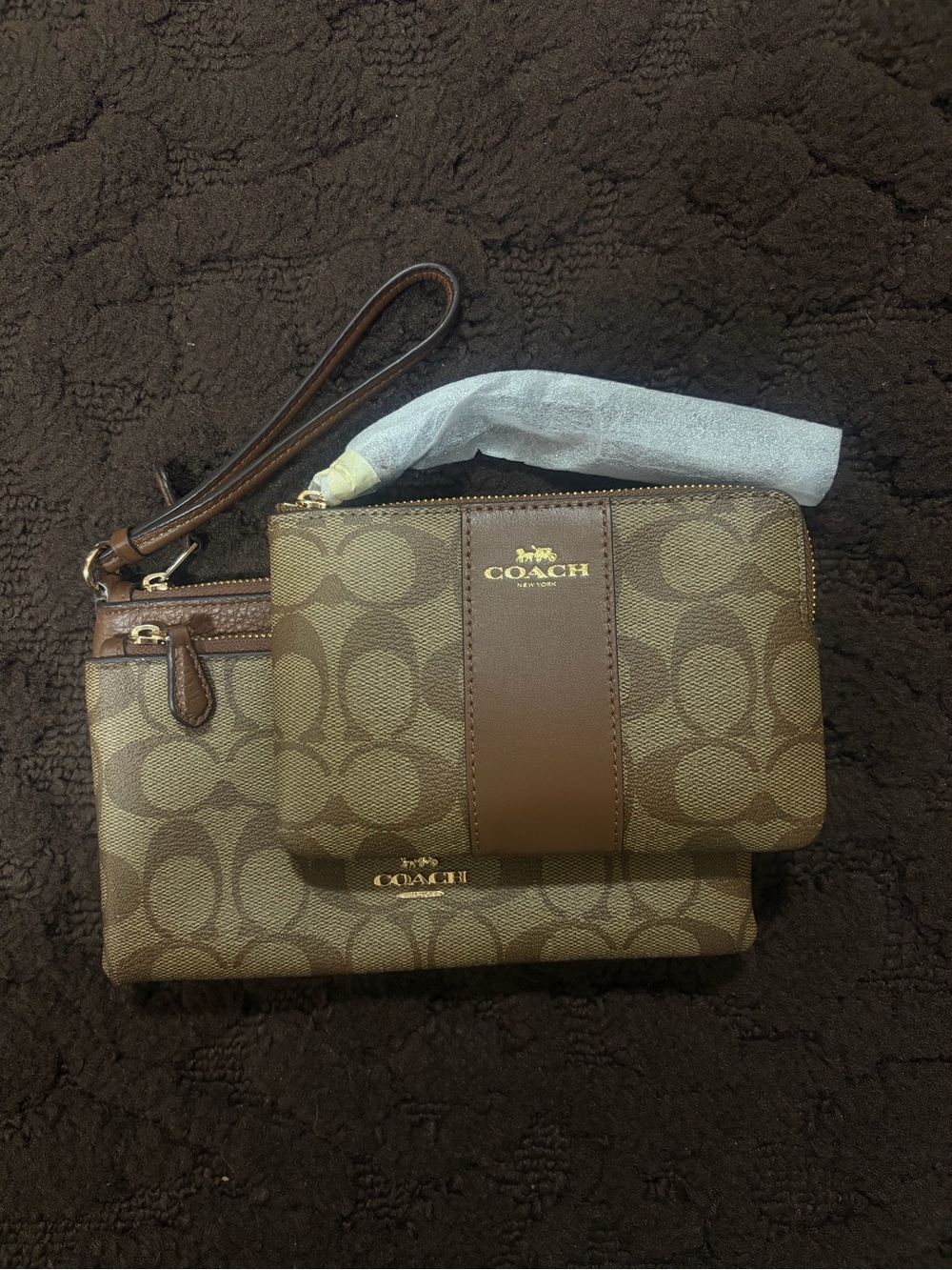 Coach Brown Signature Canvas Wristlet Set